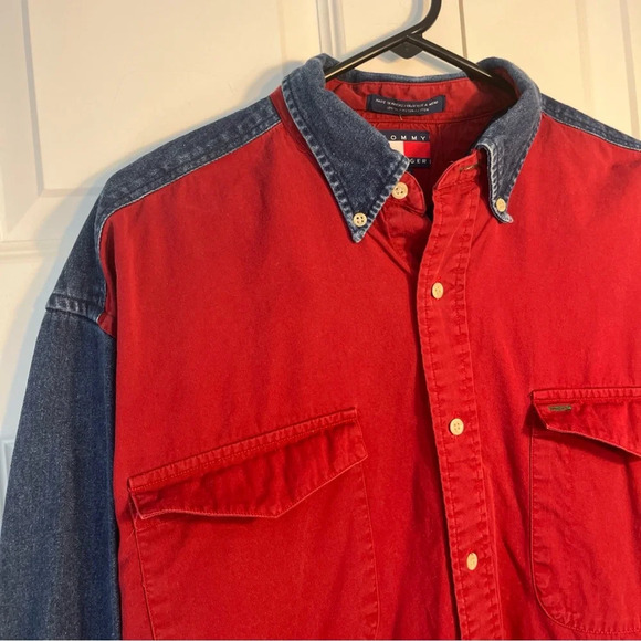 Vintage Tommy Hilfiger Mens Large Long Sleeve Denim Button Up Shirt Pockets - Picture 4 of 9